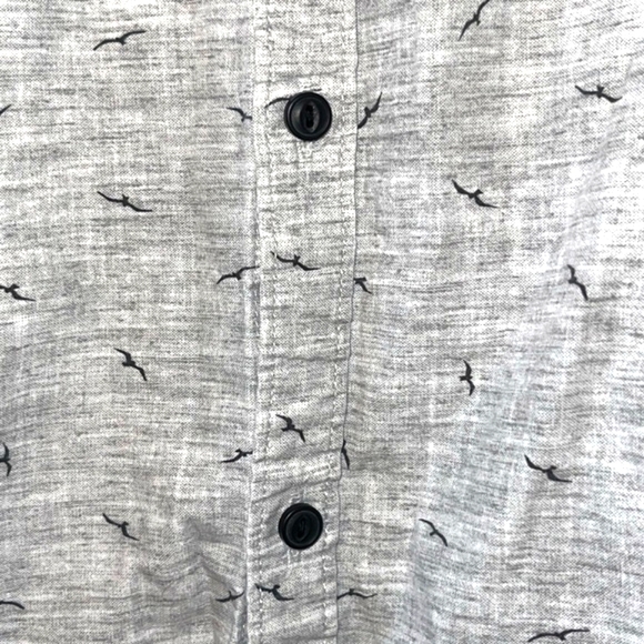 Boys Denim & Flower Gray Bird Print Cotton Short Sleeve Button Down Shirt 11/12 - Picture 4 of 8